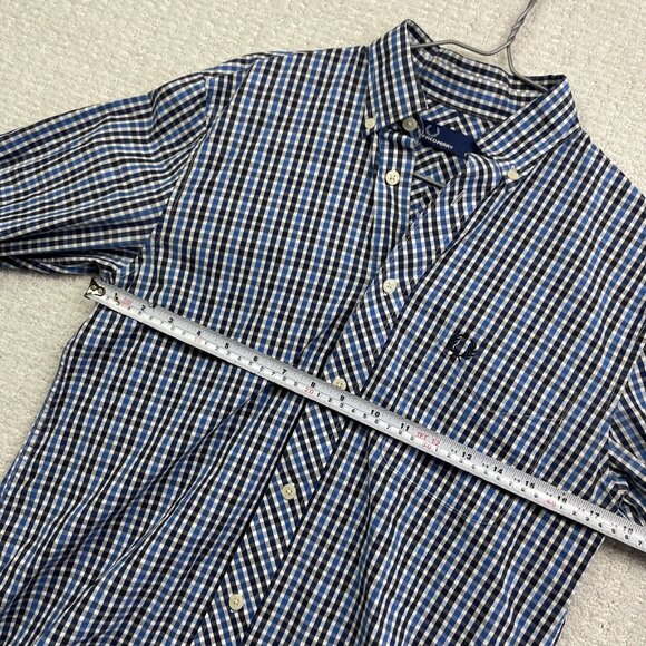 Fred Perry Button Down Shirt Mens S Blue Plaid Striped Oxford Woven Cotton - Picture 8 of 14